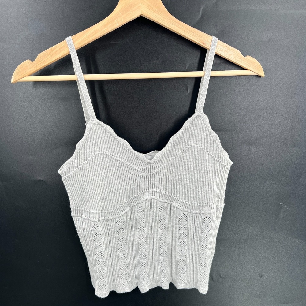 knit tank top feminine light gray y2k retro style boho crochet syle M Pink Rose - Picture 3 of 12